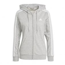 SUDADERA CON CAPUCHA ADIDAS ESSENTIALS 3 FRANJAS FELPA GRIS MUJER