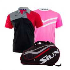 PACK SIUX PALETERO MASTERCOMBI ROJO, POLO ZEUS NEGRO ROJO Y CAMISETA ZEUS ROSA