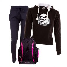 PACK SIUX MOCHILA DIABLO FUCSIA, PANTALN MARINO Y SUDADERA NEGRO