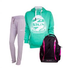 PACK SIUX MOCHILA DIABLO FUCSIA, PANTALN GRIS Y SUDADERA TURQUESA
