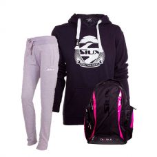 PACK SIUX MOCHILA DIABLO FUCSIA, PANTALN GRIS Y SUDADERA MARINO