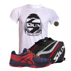 PACK ASICS GEL BELA 5 SG AZUL ROJO Y PALETERO SIUX ROJO