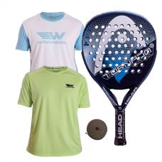 PACK HEAD GRAPHENE TORNADO CONTROL LTD AZUL Y DOS CAMISETAS WINGPADEL