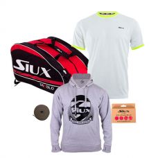PACK PALETERO SIUX DIABLO GRANPH, SUDADERA SIUX PREMIUM GRIS NIO Y CAMISETA SIUX CORA NIO BLANCO